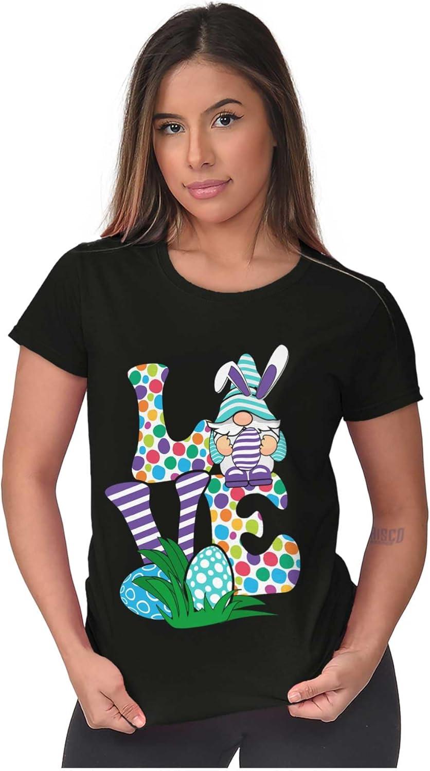 imageEaster Bunny Gnome Love Egg Hunt Womens Slim Fit Graphic TeeBlack