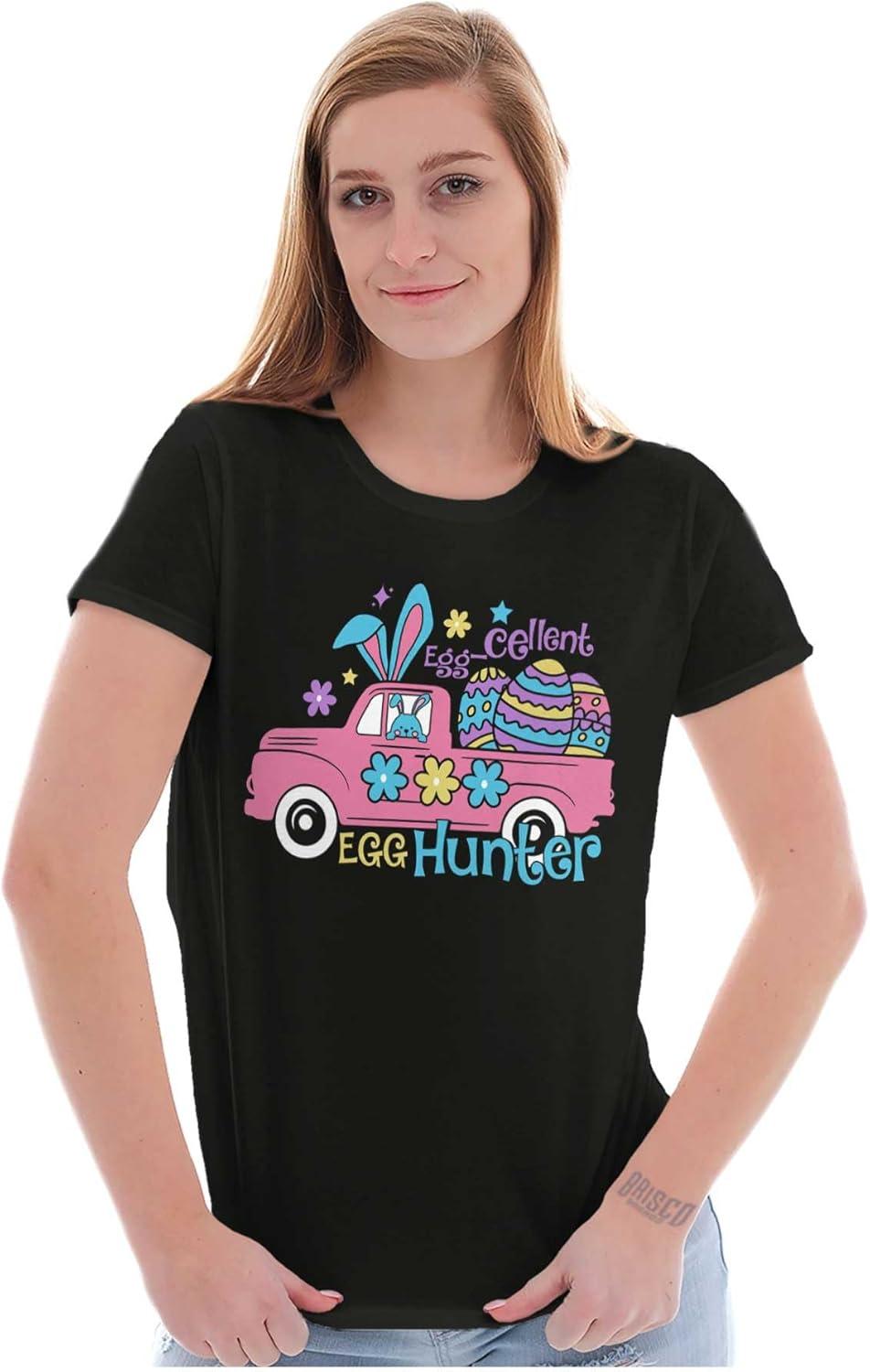 imageEaster EggCellent Egg Hunter Truck Womens Slim Fit Graphic TeeBlack