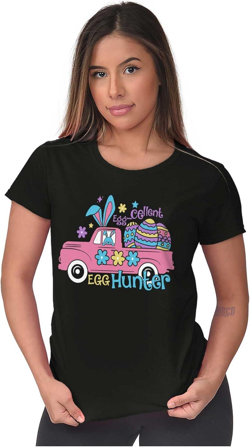 imageEaster EggCellent Egg Hunter Truck Womens Slim Fit Graphic TeeBlack