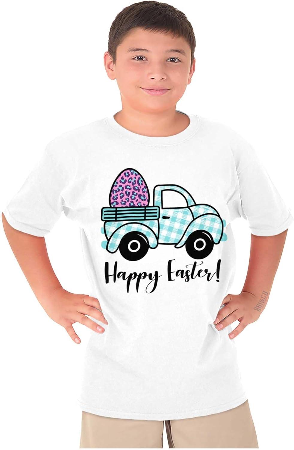 imageHappy Easter Plaid Egg Hunt Truck Girls Kids T Shirt TeesWhite