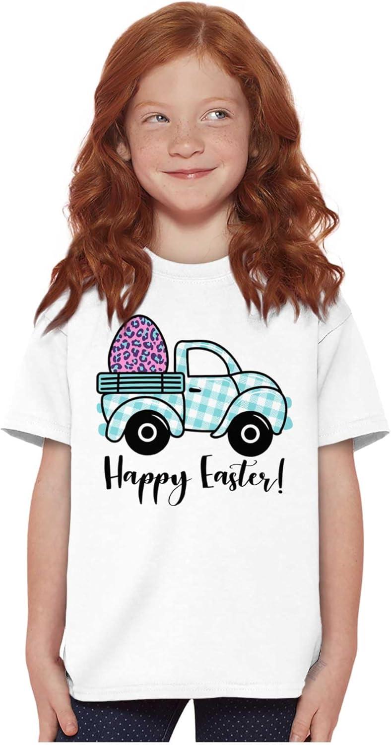 imageHappy Easter Plaid Egg Hunt Truck Girls Kids T Shirt TeesWhite