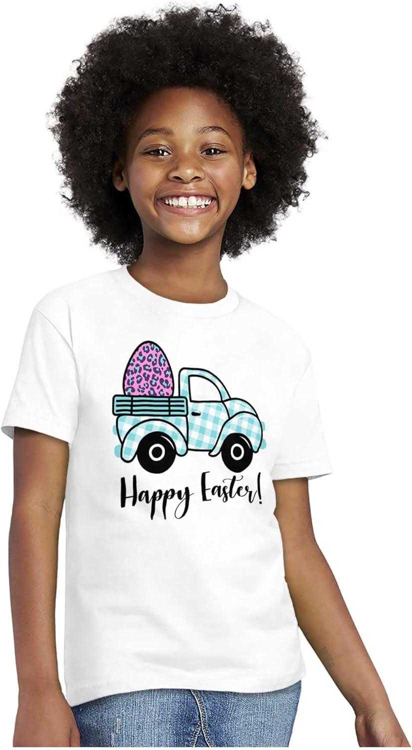 imageHappy Easter Plaid Egg Hunt Truck Girls Kids T Shirt TeesWhite