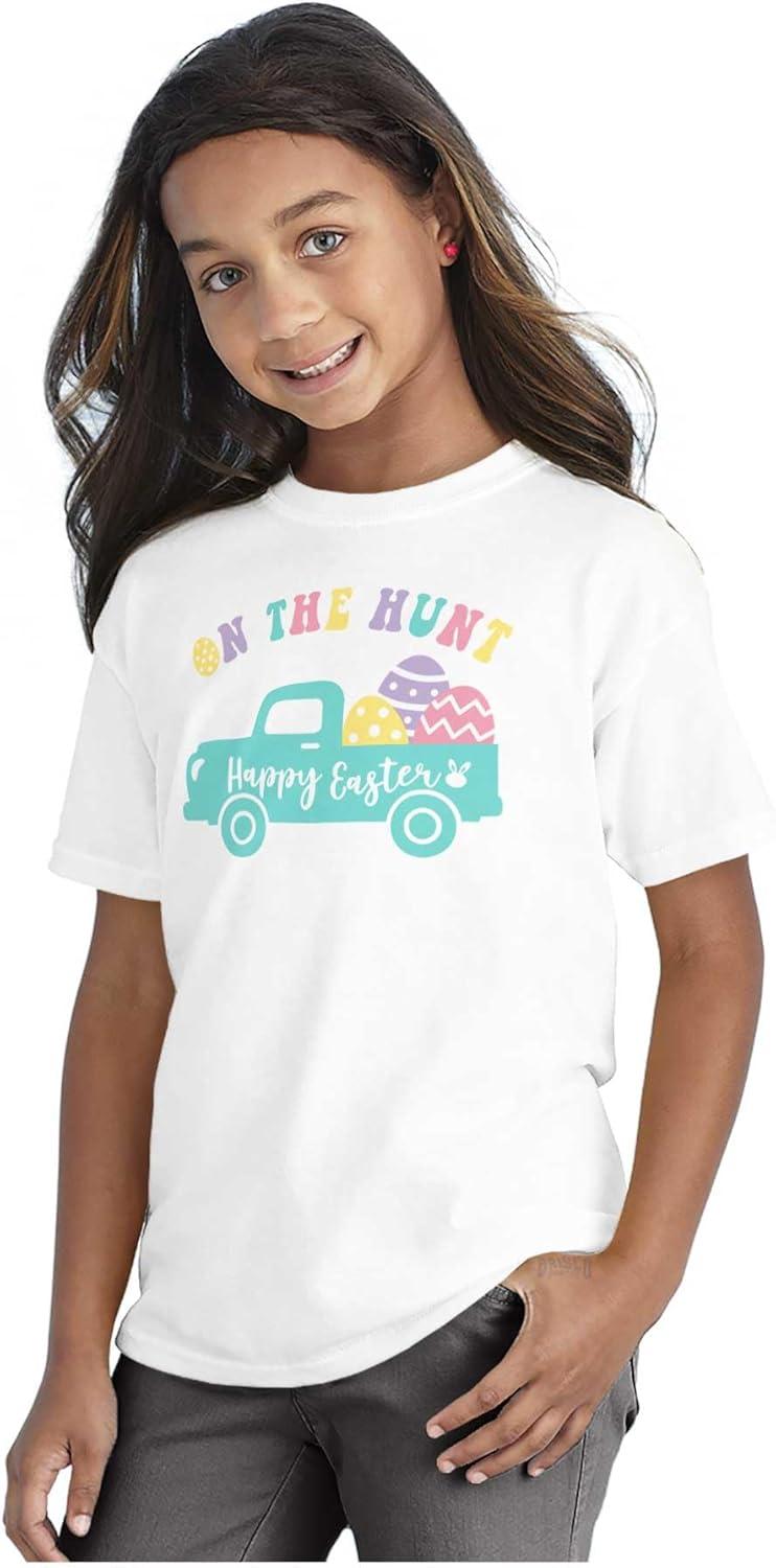 imageHappy Easter Truck On The Egg Hunt Girls Kids T Shirt TeesWhite