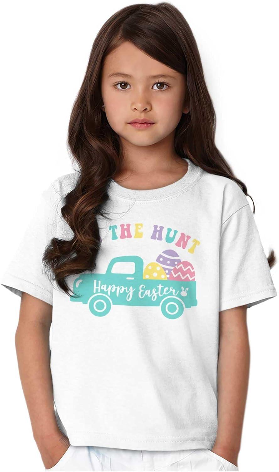 imageHappy Easter Truck On The Egg Hunt Girls Kids T Shirt TeesWhite