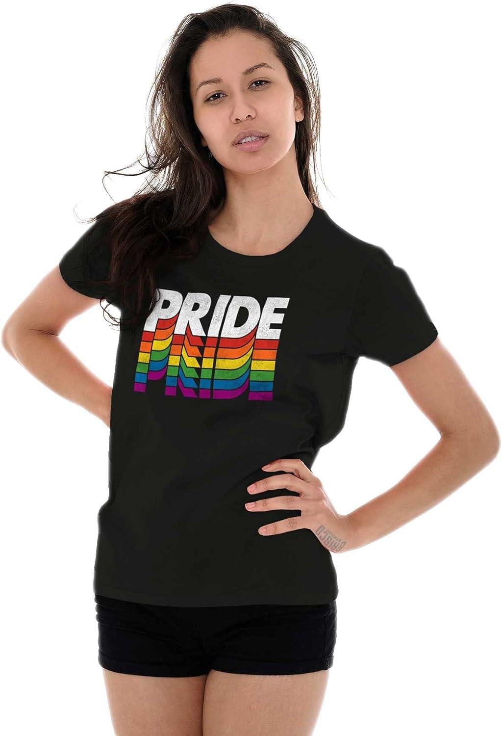imagePride LGBTQ Rainbow Queer Equality Womens Slim Fit Graphic TeeBlack