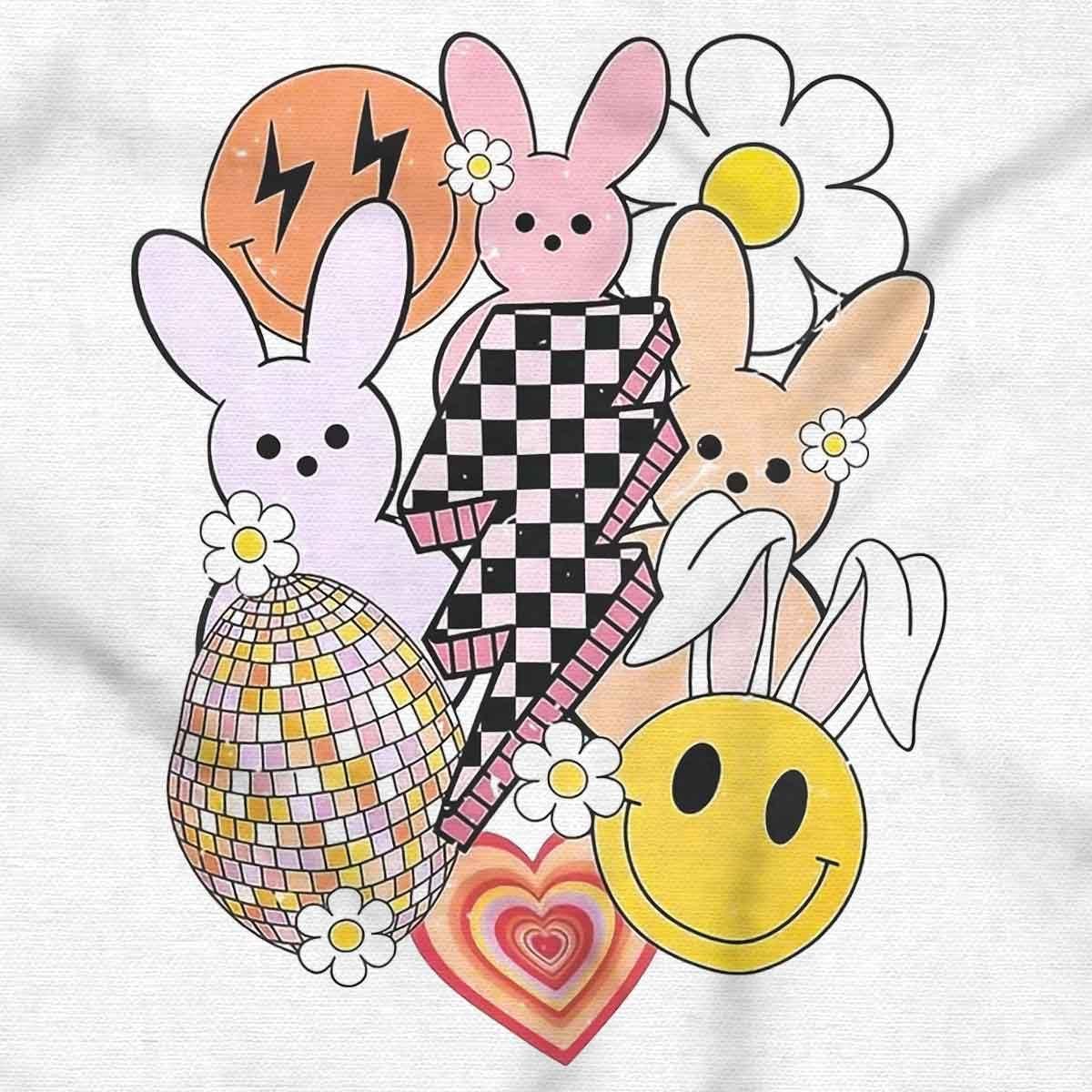 imageSpring Easter Bunny Disco Collage Baby Bodysuit Jumper GirlsWhite
