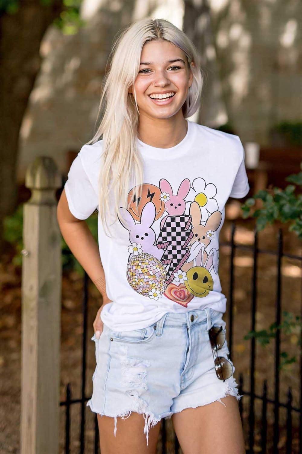 imageSpring Easter Bunny Disco Collage Womens Graphic T Shirt TeesWhite