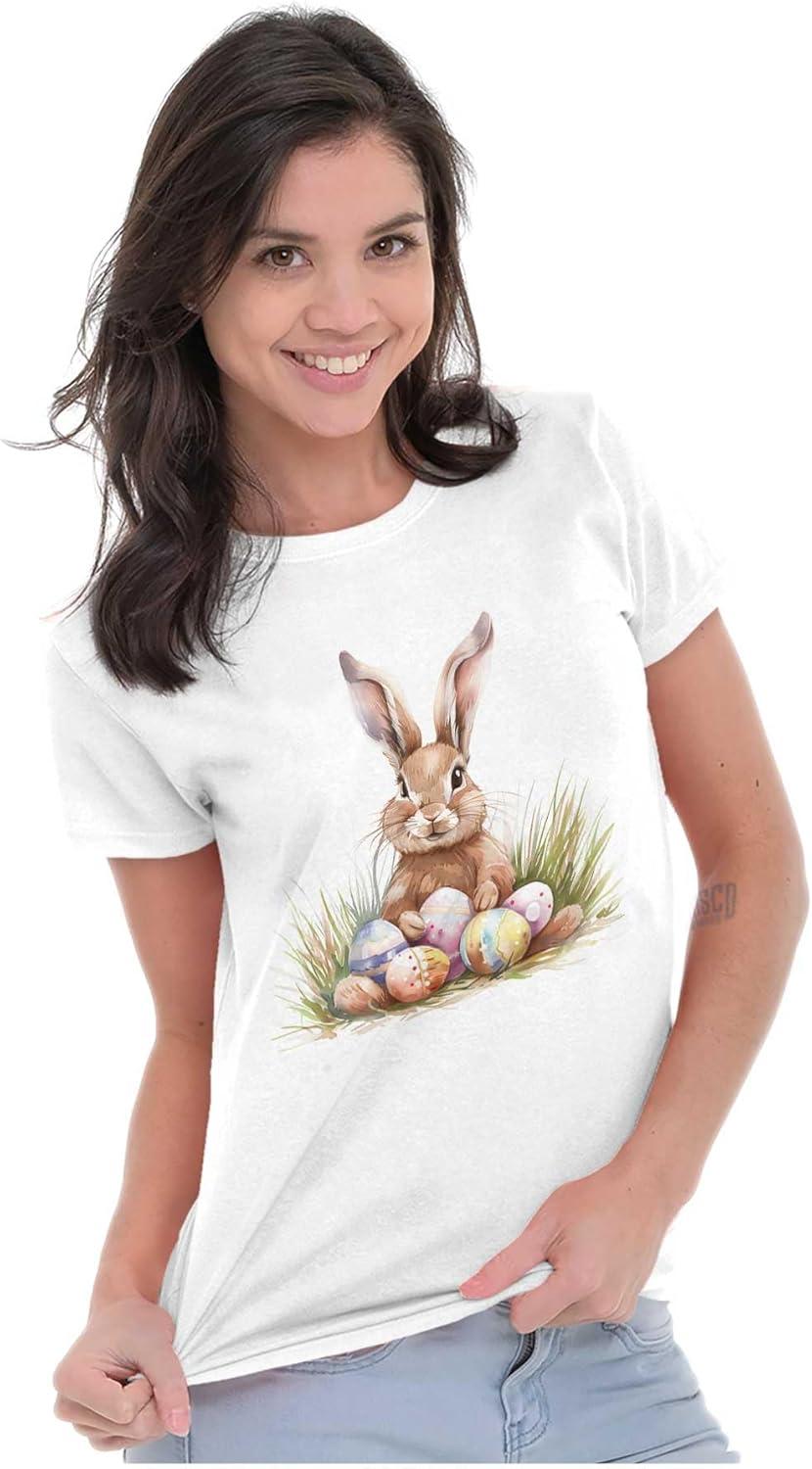 imageVintage Easter Bunny with Eggs Womens Slim Fit Graphic TeeWhite