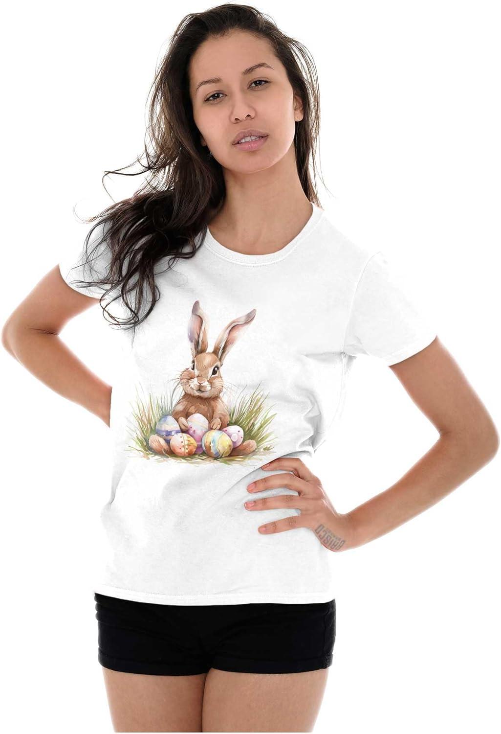 imageVintage Easter Bunny with Eggs Womens Slim Fit Graphic TeeWhite