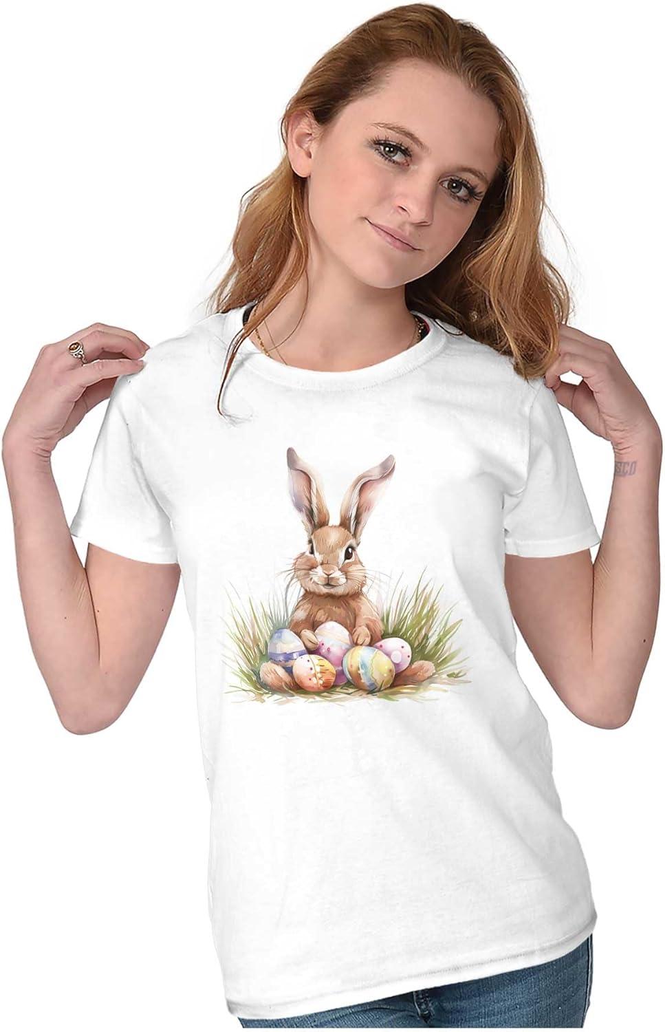 imageVintage Easter Bunny with Eggs Womens Slim Fit Graphic TeeWhite