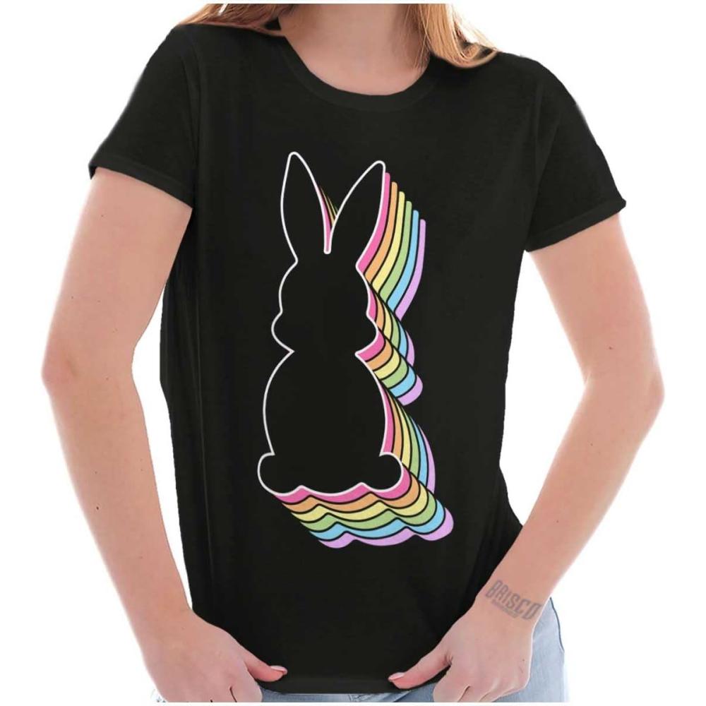 imageBrisco Brands Colorful Easter Bunny Gradient Womens Slim Fit Graphic TeeBlack