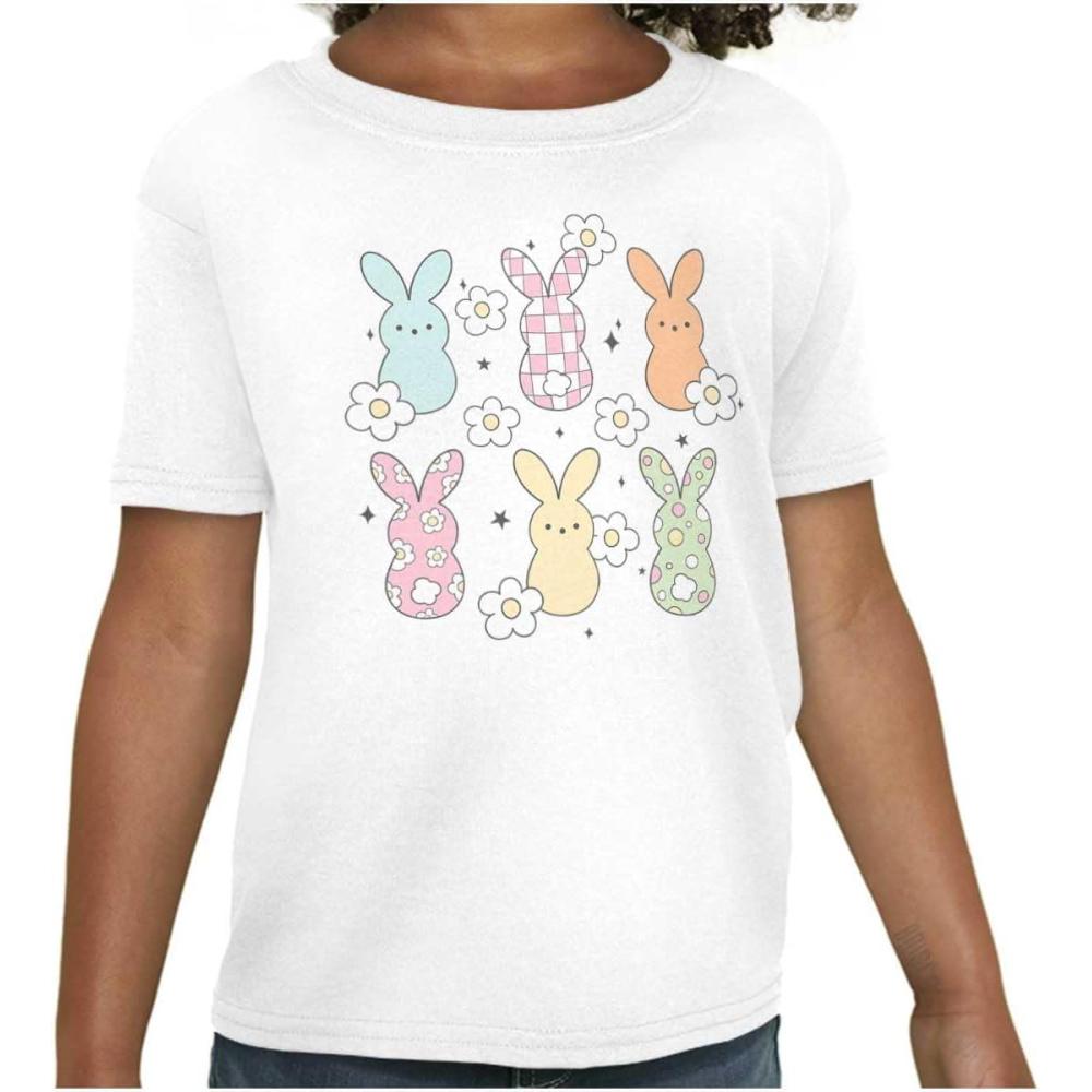 imageBrisco Brands Colorful Easter Bunny Patterns Girls Kids T Shirt TeesWhite