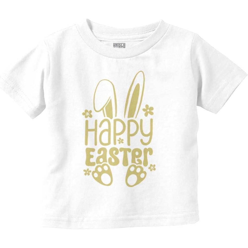 imageBrisco Brands Cute Spring Happy Easter Bunny Ears Toddler Baby Girl T ShirtWhite