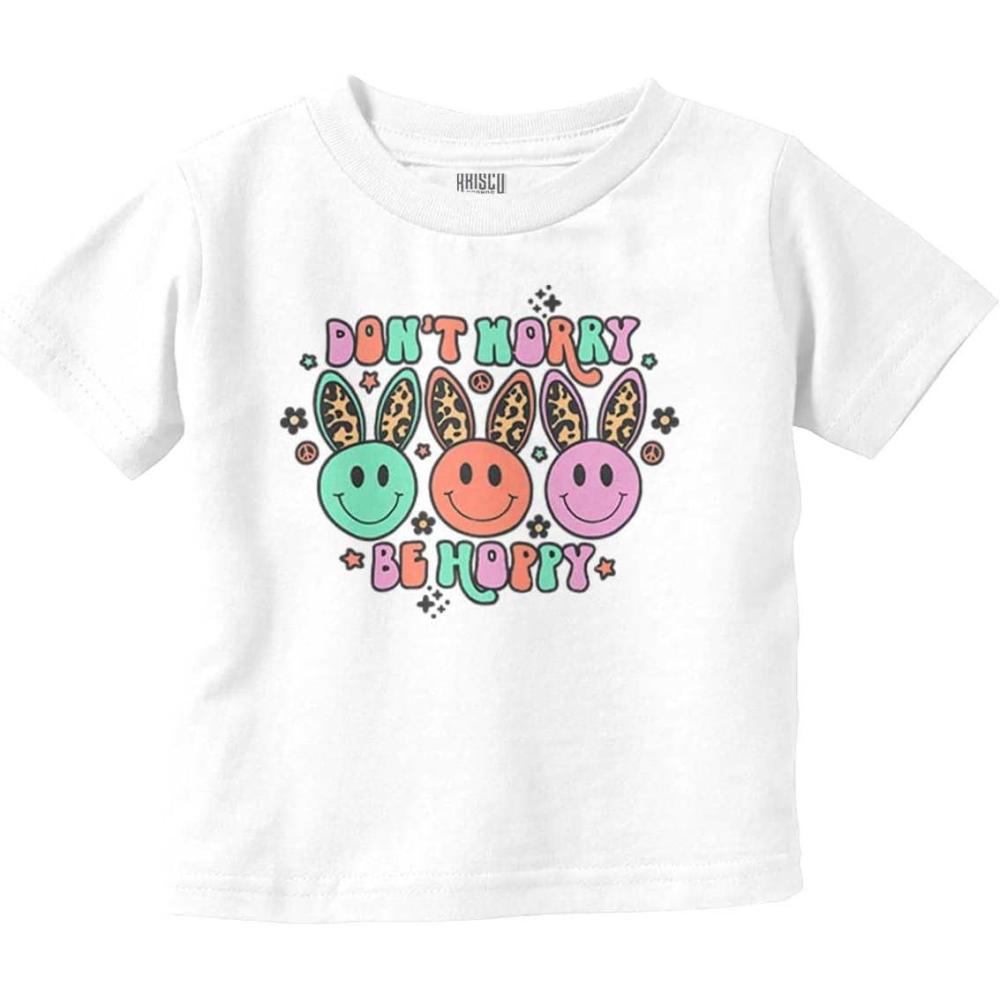 imageBrisco Brands Dont Worry Be Hoppy Easter Bunny Toddler Baby Girl T ShirtWhite