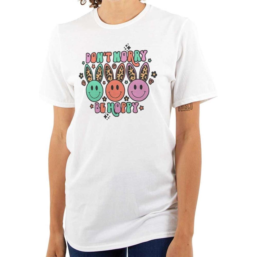 imageBrisco Brands Dont Worry Be Hoppy Easter Bunny Womens Graphic T Shirt TeesWhite