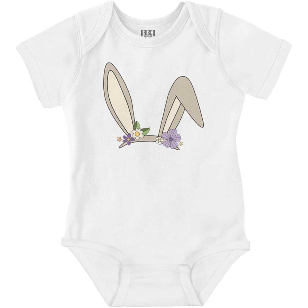 imageBrisco Brands Easter Bunny Ears Flower Crown Baby Bodysuit Jumper GirlsWhite