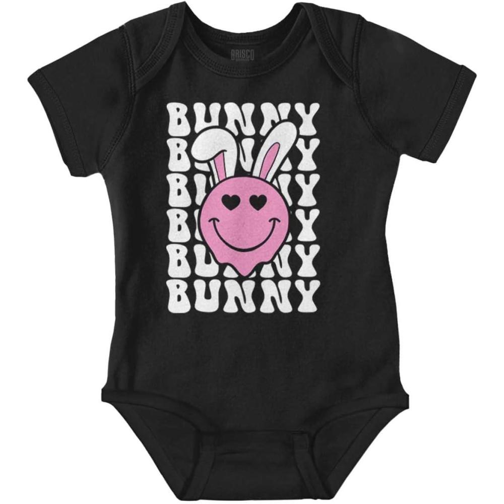 imageBrisco Brands Easter Bunny Ears Heart Eyes Smile Baby Bodysuit Jumper GirlsBlack
