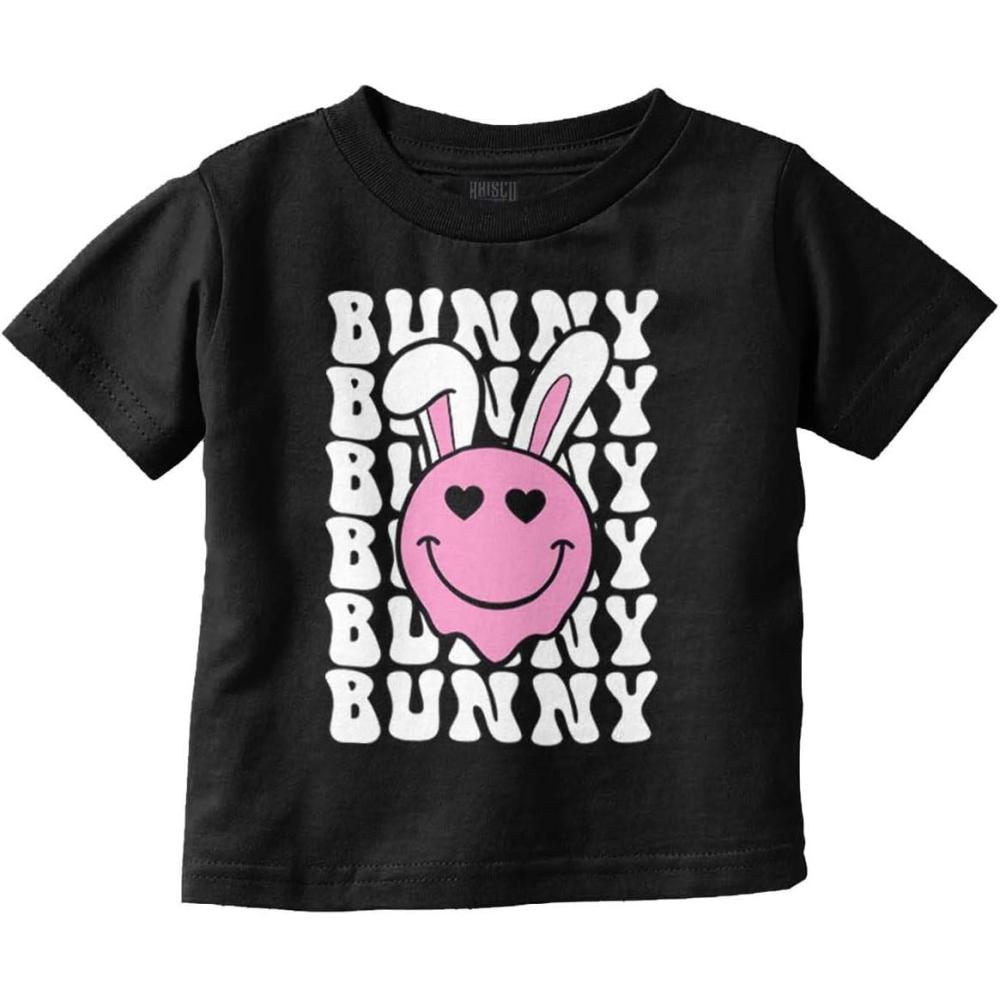 imageBrisco Brands Easter Bunny Ears Heart Eyes Smile Toddler Baby Girl T ShirtBlack