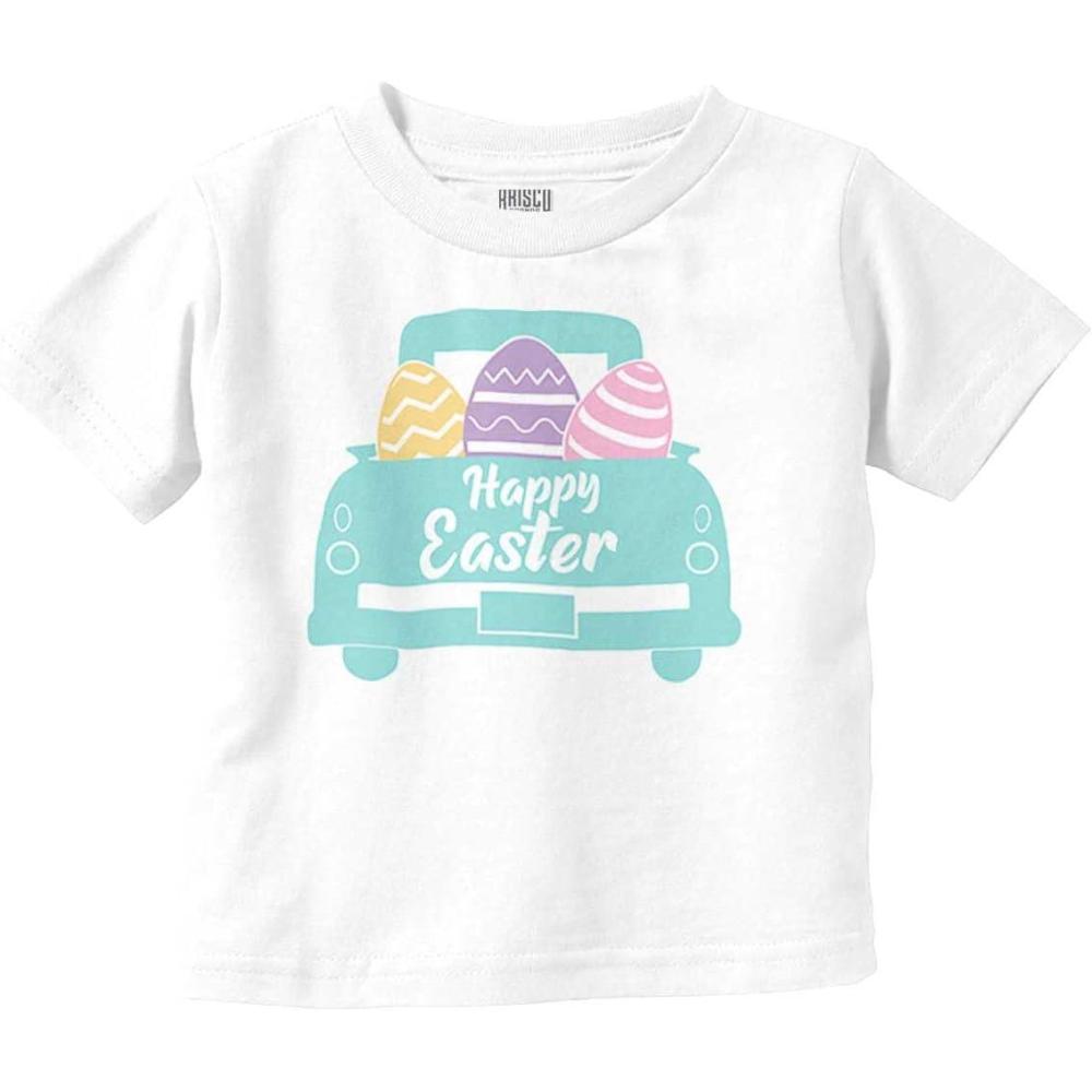 imageBrisco Brands Happy Easter Car Egg Hunt Truck Toddler Baby Girl T ShirtWhite