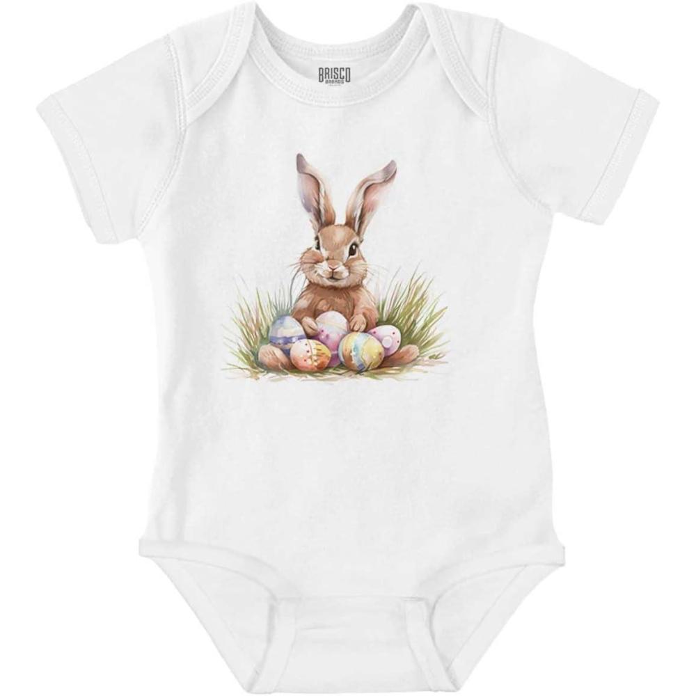 imageBrisco Brands Vintage Easter Bunny With Eggs Baby Bodysuit Jumper GirlsWhite