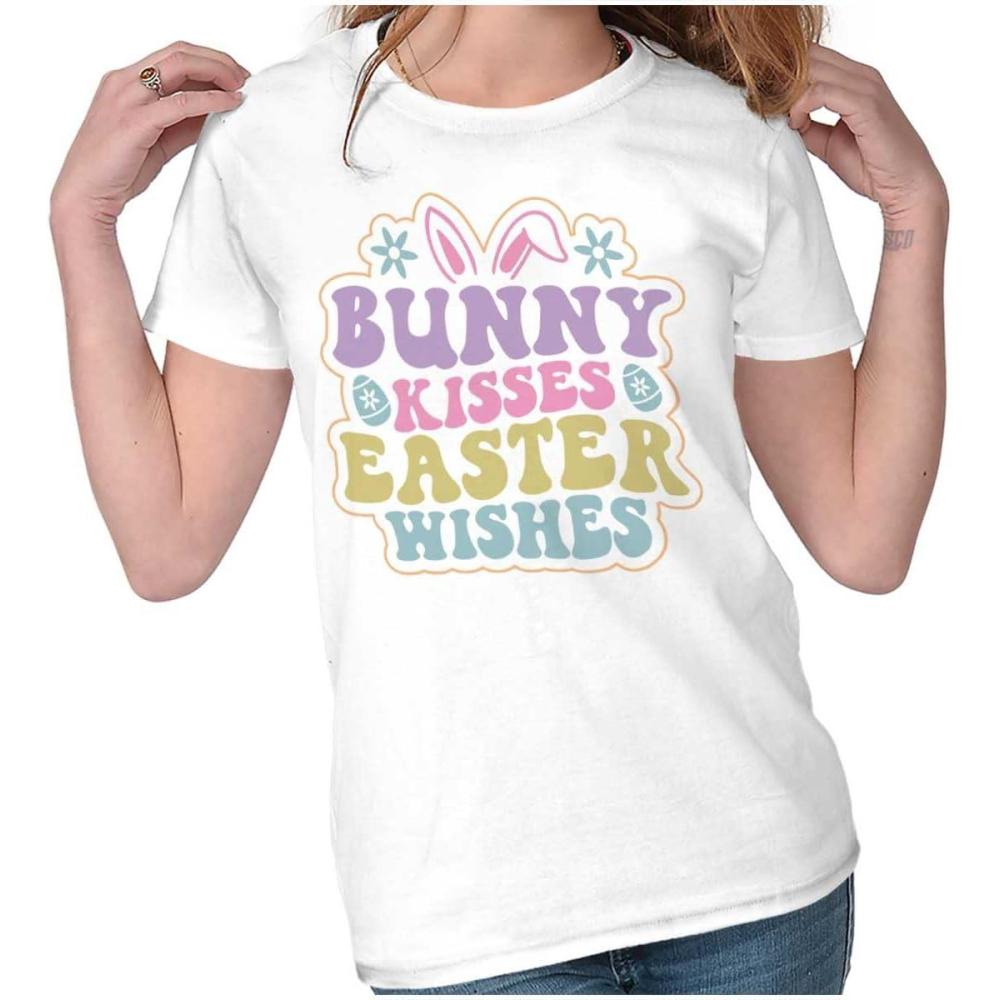 imageCute Bunny Kisses Easter Wishes Womens Slim Fit Graphic TeeWhite