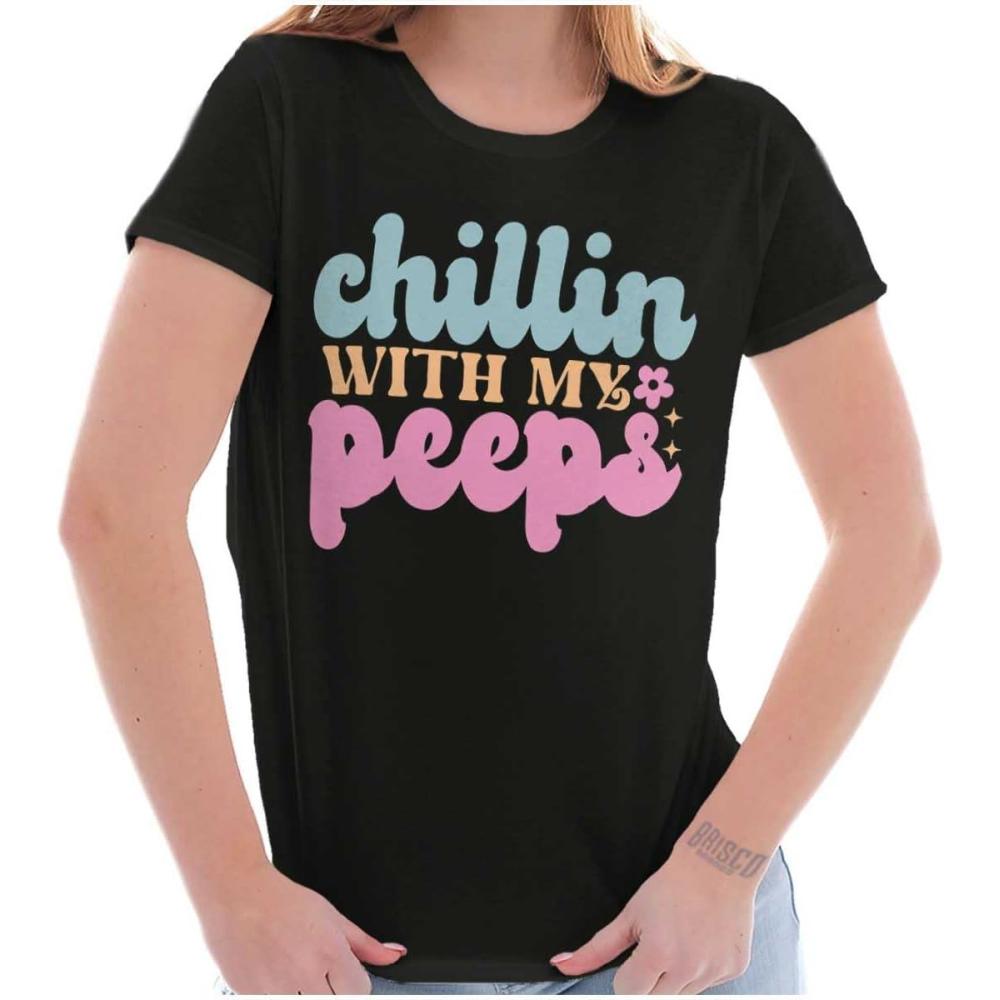 imageCute Easter Chillin with My Peeps Womens Slim Fit Graphic TeeBlack
