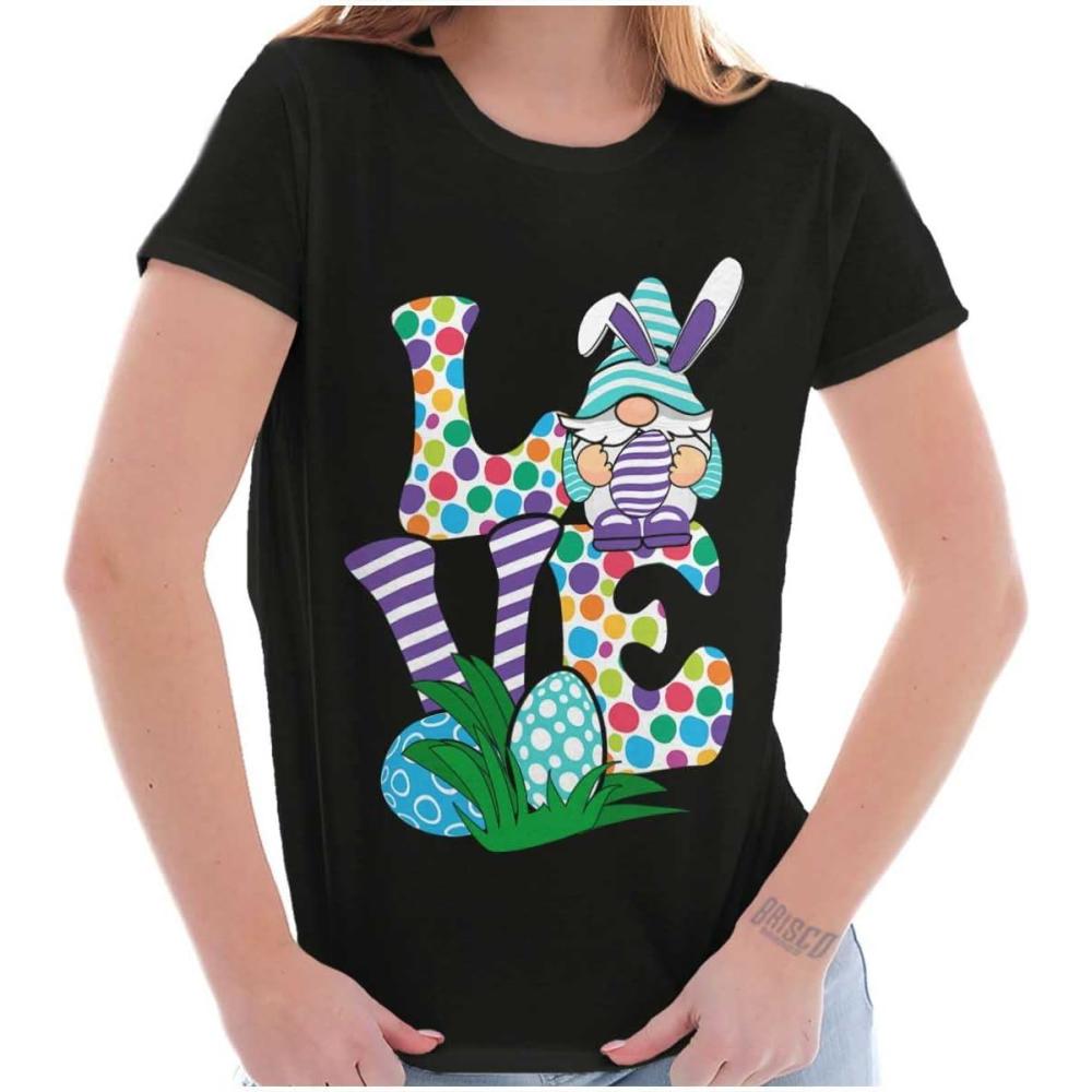 imageEaster Bunny Gnome Love Egg Hunt Womens Slim Fit Graphic TeeBlack