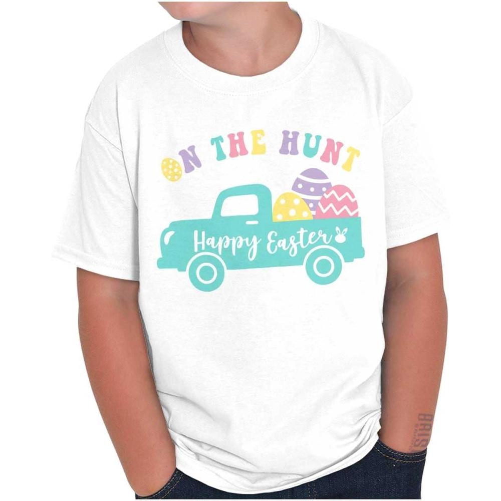 imageHappy Easter Truck On The Egg Hunt Girls Kids T Shirt TeesWhite