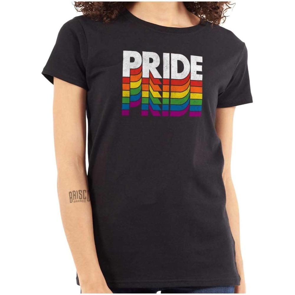 imagePride LGBTQ Rainbow Queer Equality Womens Slim Fit Graphic TeeBlack