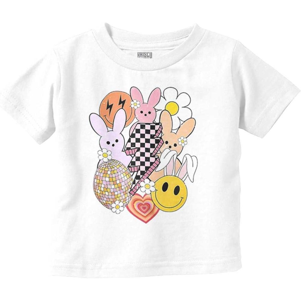 imageSpring Easter Bunny Disco Collage Toddler Baby Girl T ShirtWhite