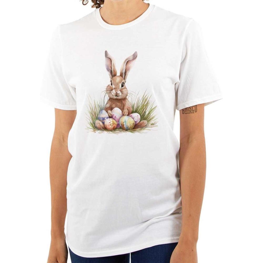 imageVintage Easter Bunny with Eggs Womens Graphic T Shirt TeesWhite