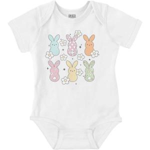 Brisco Brands Colorful Easter Bunny Patterns Baby Bodysuit Jumper Girls(White)