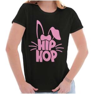 Brisco Brands Cute Easter Bunny Humor Hip Hop Pun Womens Slim Fit Graphic Tee(Black)