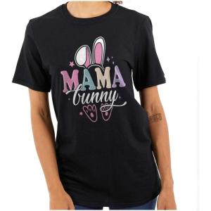 Brisco Brands Cute Spring Easter Mama Bunny Ears Womens Graphic T Shirt Tees(Black)