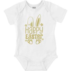 Brisco Brands Cute Spring Happy Easter Bunny Ears Baby Bodysuit Jumper Girls(White)
