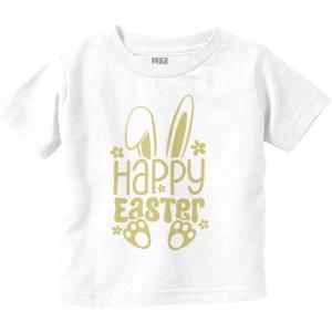 Brisco Brands Cute Spring Happy Easter Bunny Ears Toddler Baby Girl T Shirt(White)
