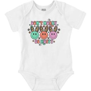 Brisco Brands Don’t Worry Be Hoppy Easter Bunny Baby Bodysuit Jumper Girls(White)