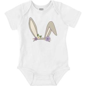 Brisco Brands Easter Bunny Ears Flower Crown Baby Bodysuit Jumper Girls(White)