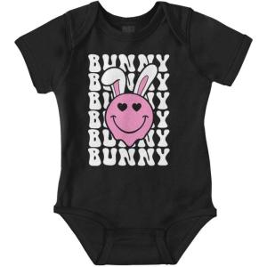 Brisco Brands Easter Bunny Ears Heart Eyes Smile Baby Bodysuit Jumper Girls(Black)