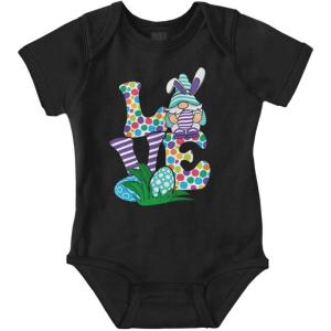 Brisco Brands Easter Bunny Gnome Love Egg Hunt Baby Bodysuit Jumper Girls(Black)
