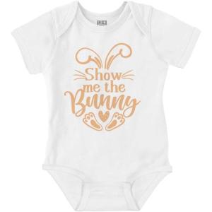 Brisco Brands Easter Humor Show Me The Bunny Baby Bodysuit Jumper Girls(White)