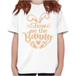 Brisco Brands Easter Humor Show Me The Bunny Girls Kids T Shirt Tees(White)