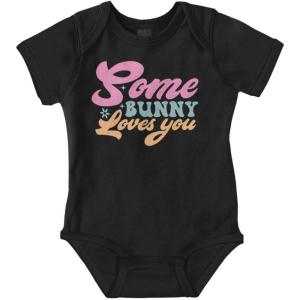 Brisco Brands Easter Pun Some Bunny Loves You Baby Bodysuit Jumper Girls(Black)