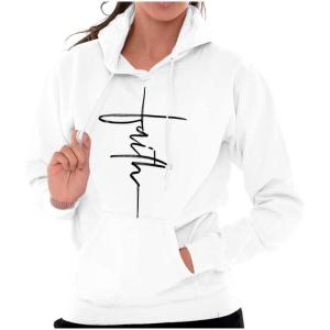Brisco Brands Faith Cursive Print Christian Hoodie Sweatshirt Women(White)