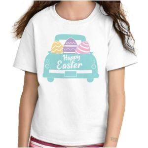 Brisco Brands Happy Easter Car Egg Hunt Truck Girls Kids T Shirt Tees(White)