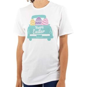 Brisco Brands Happy Easter Car Egg Hunt Truck Womens Graphic T Shirt Tees(White)