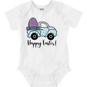 Brisco Brands Happy Easter Plaid Egg Hunt Truck Baby Bodysuit Jumper Girls(White)