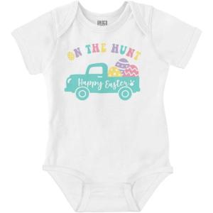 Brisco Brands Happy Easter Truck On The Egg Hunt Baby Bodysuit Jumper Girls(White)