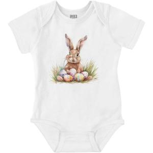 Brisco Brands Vintage Easter Bunny With Eggs Baby Bodysuit Jumper Girls(White)