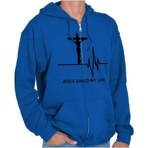 Christian Strong Jesus Saved My Life Crucifix Zip Up Hoodie Mens Womens(Royal)